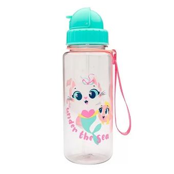 Garrafa Com Canudo Puket Tritan Gata Sereia 500ml
