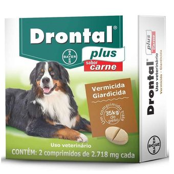 Vermífugo Drontal Plus 2,718mg Para Cães De Até 35kg Sabor Carne Com 2 Comprimidos