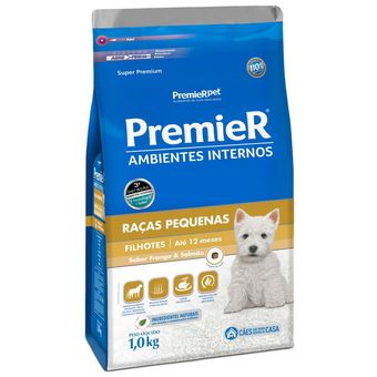 Ração Premier Para Cães Filhotes De Raças Pequenas Ambientes Internos Sabor Frango E Salmão - 1kg