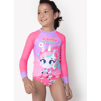 Camiseta Ml Kids Uni Kawaii Rosa - Puket