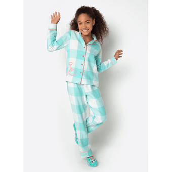 Pijama Ml Teen Flanela Uni Xadrez Verde Agua - Puket