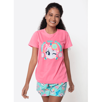 Pijama Manga Curta Algodão Feminino Unicórnio Aloha - Puket