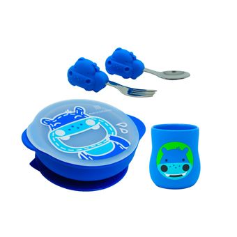 Kit de Alimentação Marcus & Marcus com Copo Anatômico Hipopótamo Azul